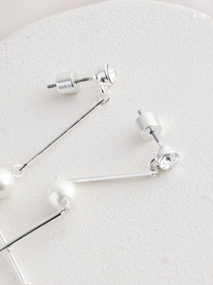 Silver Tone Bridal Pearl Effect Drop Earrings - Image 2 of 3