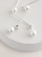 Silver Tone Bridal Pearl Effect Drop Earrings - Image 3 of 3
