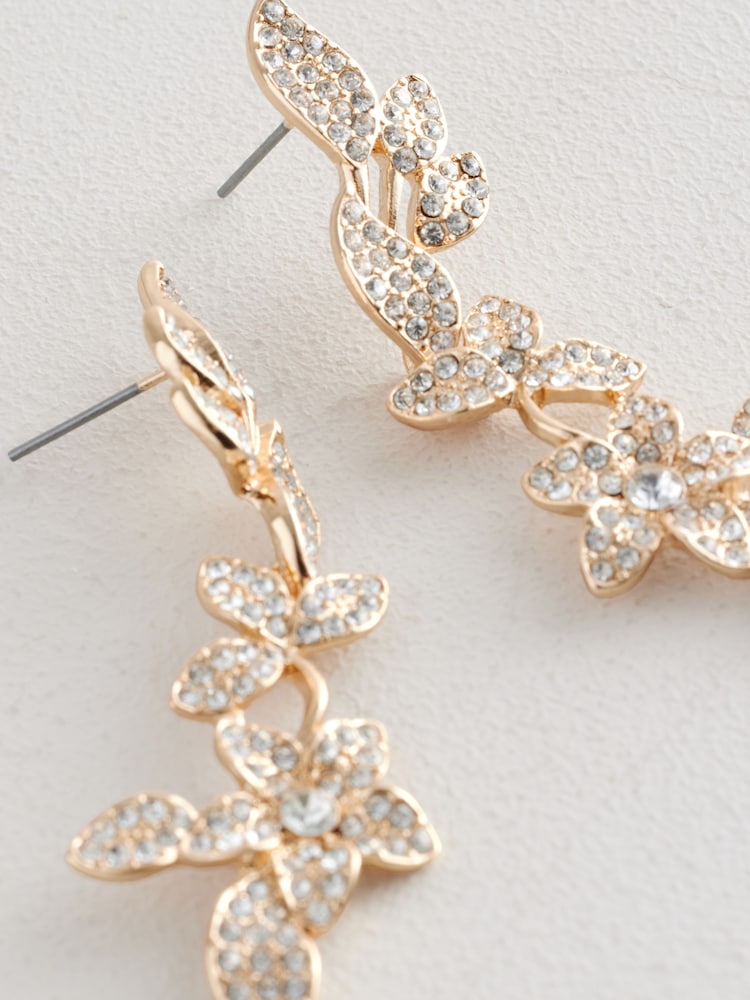Gold Tone Bridal Flower Print Drop Earrings - Image 2 of 3