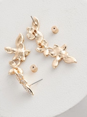 Gold Tone Bridal Flower Print Drop Earrings - Image 3 of 3
