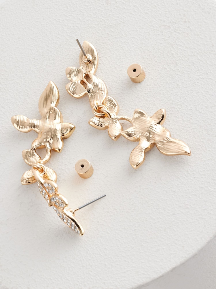 Gold Tone Bridal Flower Print Drop Earrings - Image 3 of 3