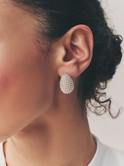 White Pearl Effect Bridal Teardrop Stud Earrings - Image 1 of 6