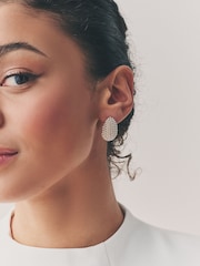 White Pearl Effect Bridal Teardrop Stud Earrings - Image 3 of 6