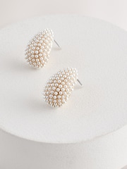 White Pearl Effect Bridal Teardrop Stud Earrings - Image 4 of 6