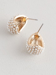 White Pearl Effect Bridal Teardrop Stud Earrings - Image 5 of 6