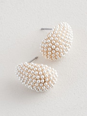 White Pearl Effect Bridal Teardrop Stud Earrings - Image 6 of 6