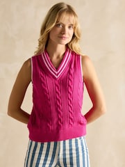 Joules Deuce Pink Cable Knitted Cotton Vest - Image 1 of 9