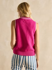 Joules Deuce Pink Cable Knitted Cotton Vest - Image 2 of 9