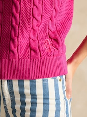 Joules Deuce Pink Cable Knitted Cotton Vest - Image 4 of 9