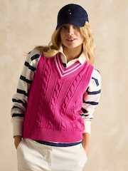 Joules Deuce Pink Cable Knitted Cotton Vest - Image 6 of 9