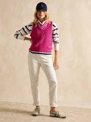 Joules Deuce Pink Cable Knitted Cotton Vest - Image 7 of 9