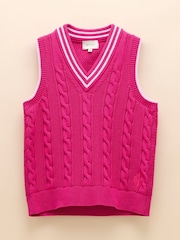 Joules Deuce Pink Cable Knitted Cotton Vest - Image 9 of 9