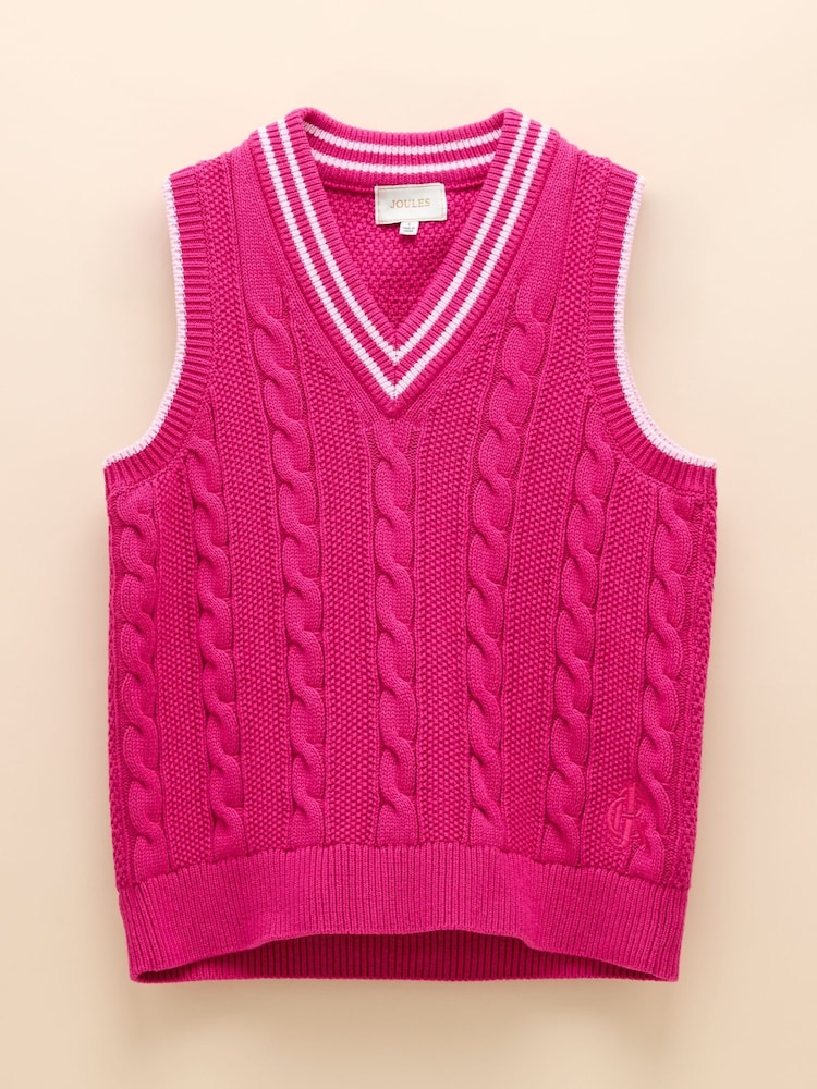 Joules Deuce Pink Cable Knitted Cotton Vest - Image 9 of 9