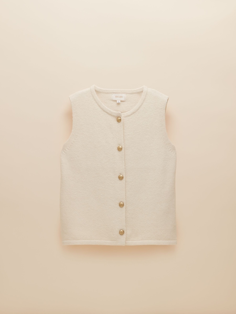 Joules Holly Cream Button Through Knitted Vest - Image 7 of 7