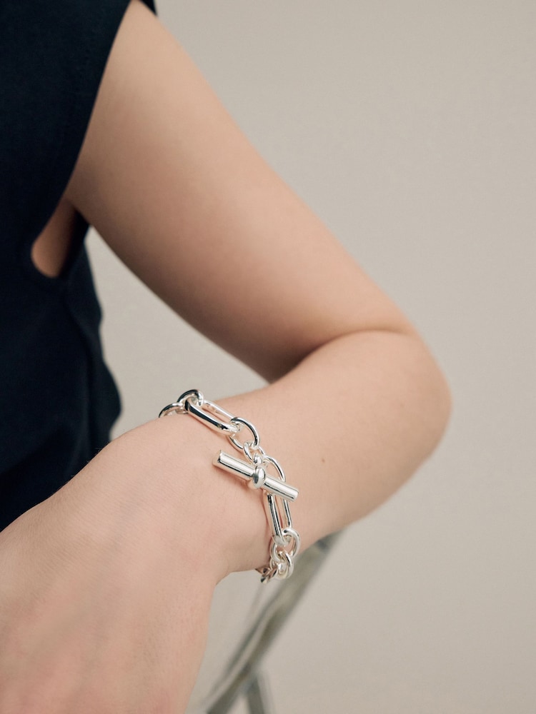 Silver Tone Chunky T-Bar Bracelet - Image 2 of 7