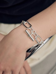 Silver Tone Chunky T-Bar Bracelet - Image 4 of 7