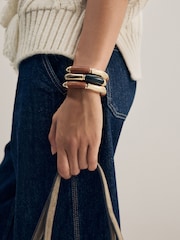 Gold Tone Wooden Stretch Bracelet - Image 1 of 7