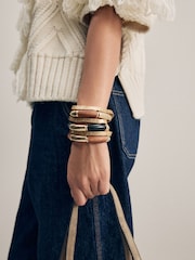 Gold Tone Wooden Stretch Bracelet - Image 2 of 7