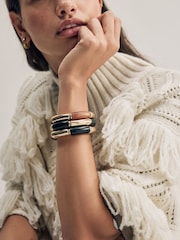 Gold Tone Wooden Stretch Bracelet - Image 3 of 7