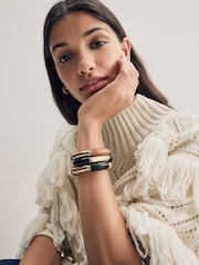 Gold Tone Wooden Stretch Bracelet - Image 4 of 7