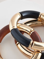Gold Tone Wooden Stretch Bracelet - Image 6 of 7