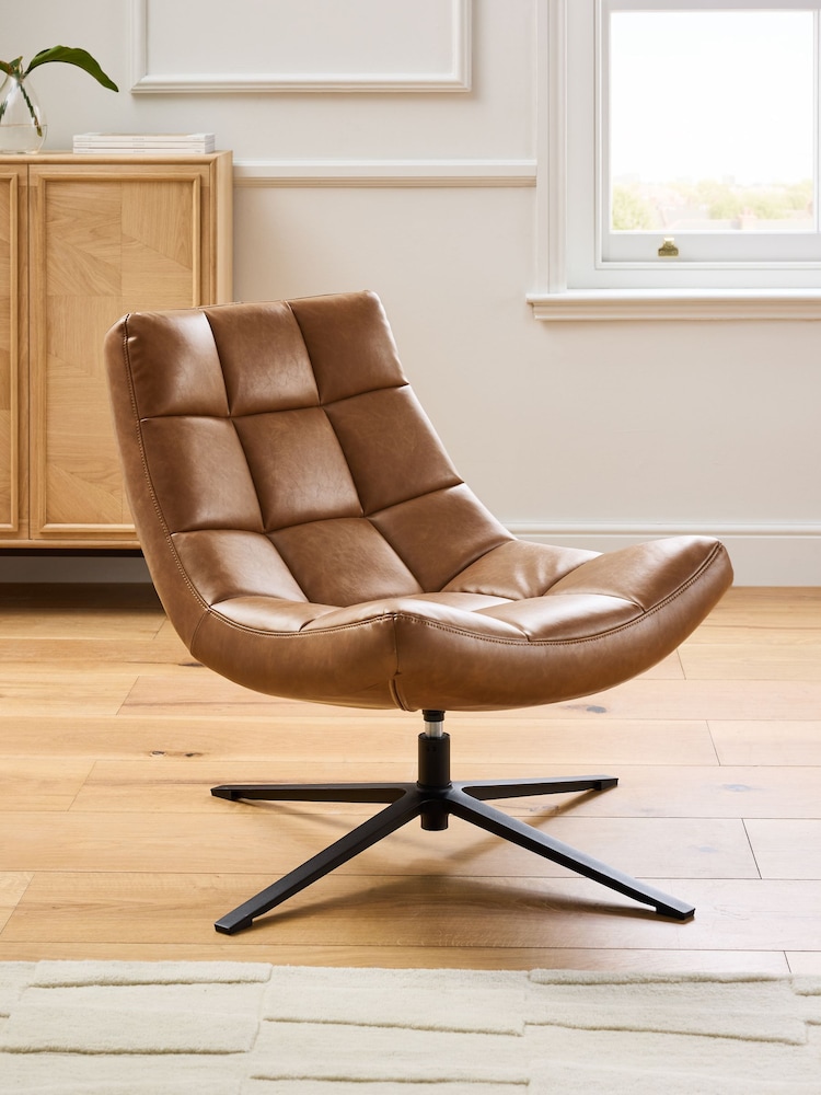 Jasper Conran London Tan Brown Faux Leather Milford Swivel Accent Chair - Image 1 of 8