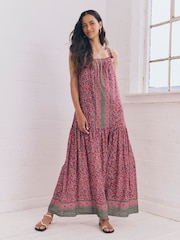 Purple/Pink Ditsy Floral Strappy Drop Waist Tiered Maxi Dress - Image 1 of 3
