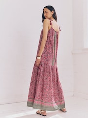 Purple/Pink Ditsy Floral Strappy Drop Waist Tiered Maxi Dress - Image 2 of 3