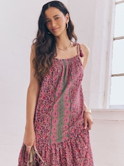 Purple/Pink Ditsy Floral Strappy Drop Waist Tiered Maxi Dress - Image 4 of 9
