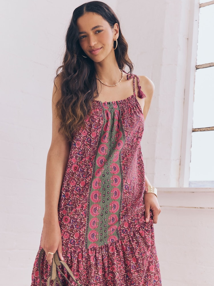 Purple/Pink Ditsy Floral Strappy Drop Waist Tiered Maxi Dress - Image 4 of 9