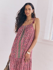 Purple/Pink Ditsy Floral Strappy Drop Waist Tiered Maxi Dress - Image 5 of 9