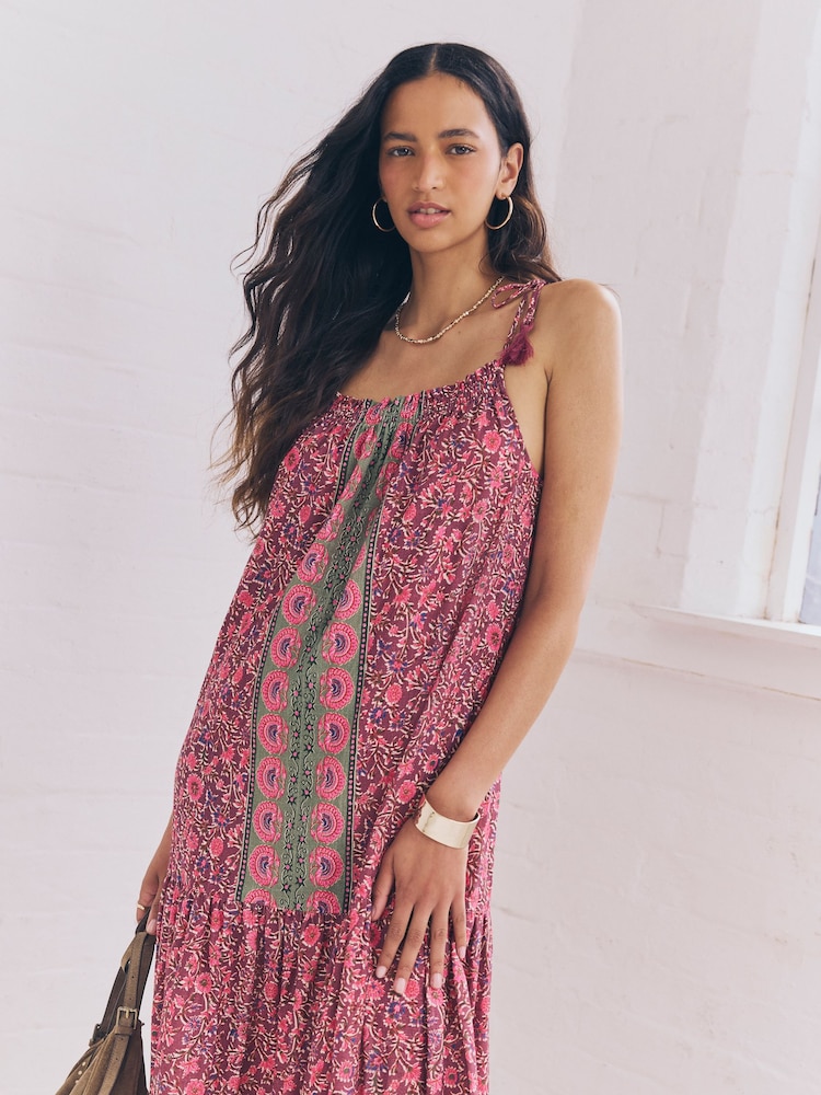 Purple/Pink Ditsy Floral Strappy Drop Waist Tiered Maxi Dress - Image 5 of 9
