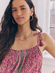Purple/Pink Ditsy Floral Strappy Drop Waist Tiered Maxi Dress - Image 6 of 9