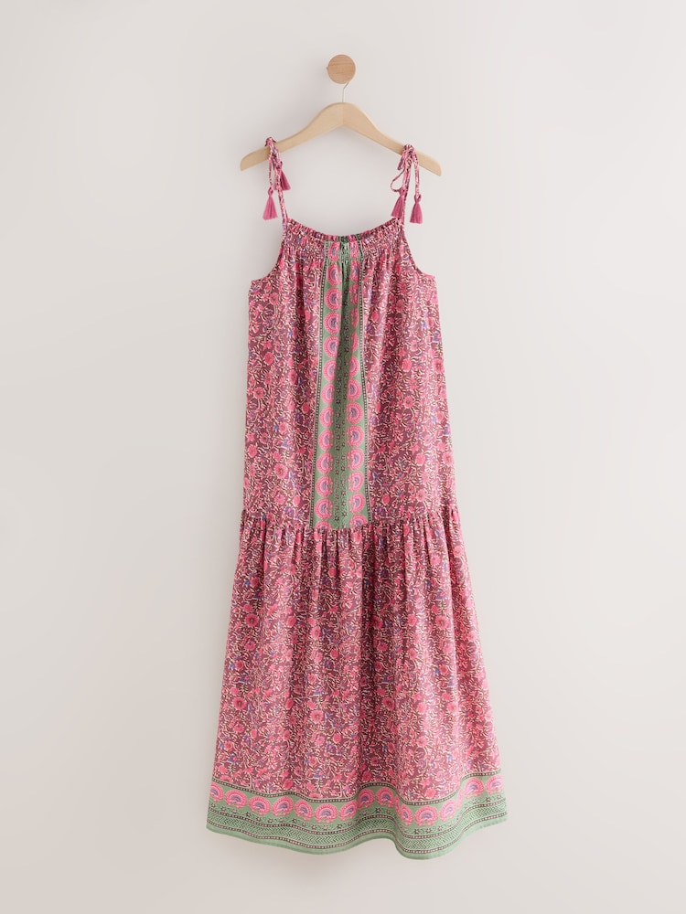 Purple/Pink Ditsy Floral Strappy Drop Waist Tiered Maxi Dress - Image 7 of 9