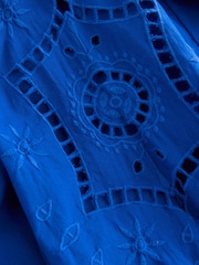 Cobalt Blue Long Sleeve Broderie Summer Mini Dress - Image 6 of 7