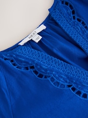 Cobalt Blue Long Sleeve Broderie Summer Mini Dress - Image 7 of 7
