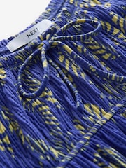 Cobalt Blue Crab Print Short Sleeve Tie Front Jersey Mini Dress - Image 5 of 6