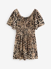 Leopardenmuster - Kurzärmeliges Minikleid aus Jersey mit Bindeband vorn - Image 5 of 7
