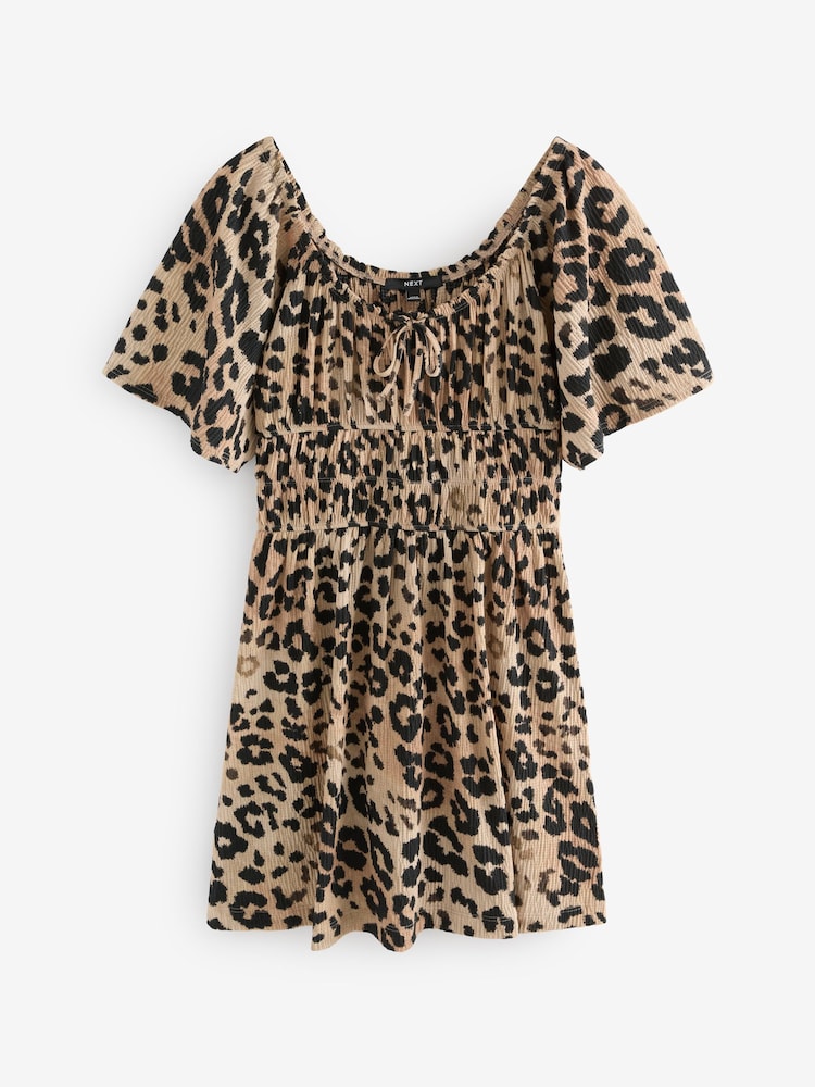 Leopardenmuster - Kurzärmeliges Minikleid aus Jersey mit Bindeband vorn - Image 5 of 7