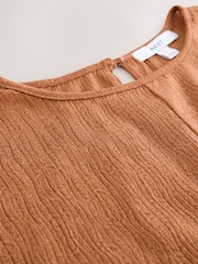 Rust Brown Wide Leg Tie Waist Textured Jumpsuit - Image 6 of 7