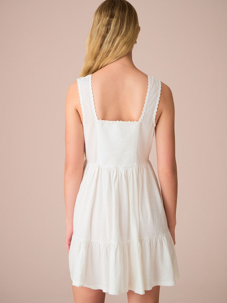 White Embroidery Corset Waist Mini 100% Cotton Dress - Image 2 of 5