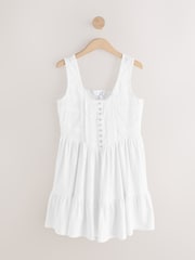 White Embroidery Corset Waist Mini 100% Cotton Dress - Image 3 of 5