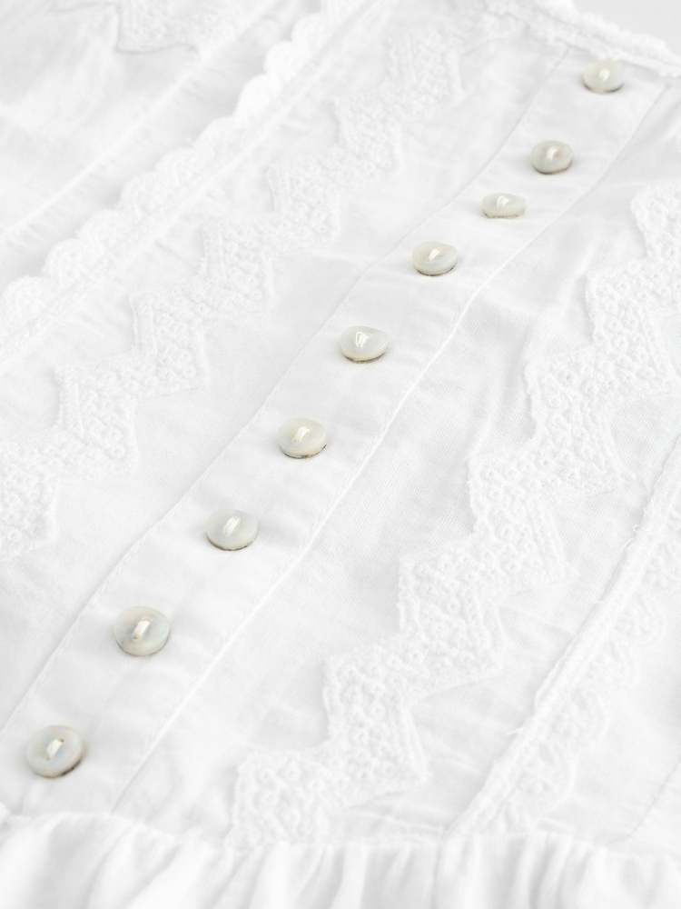 White Embroidery Corset Waist Mini 100% Cotton Dress - Image 4 of 5
