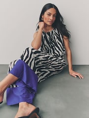 Ecru Zebra Sleeveless Wide Leg 100% Cotton Jumpsuit - Image 2 of 8