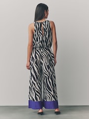 Ecru Zebra Sleeveless Wide Leg 100% Cotton Jumpsuit - Image 3 of 8