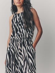 Ecru Zebra Sleeveless Wide Leg 100% Cotton Jumpsuit - Image 4 of 8