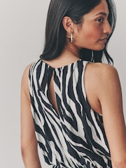 Ecru Zebra Sleeveless Wide Leg 100% Cotton Jumpsuit - Image 5 of 8