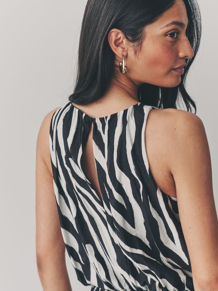 Ecru Zebra Sleeveless Wide Leg 100% Cotton Jumpsuit - Image 5 of 8