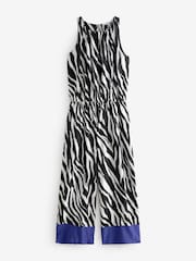Ecru Zebra Sleeveless Wide Leg 100% Cotton Jumpsuit - Image 6 of 8
