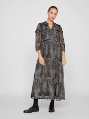 VILA Blue 3/4 Sleeve Gold Flex Chiffon Midaxi Dress - Image 2 of 7